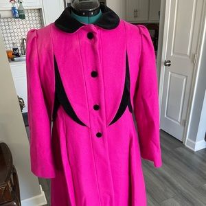 Vintage Magenta Pink Black Velvet Wool Peacoat